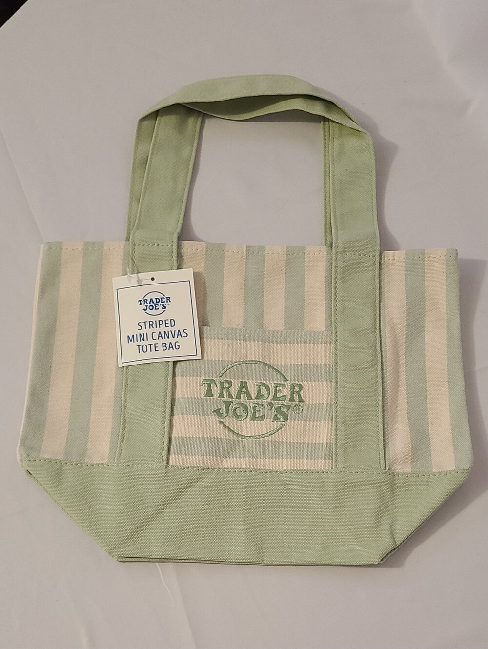 Trader Joe's Green Striped Mini Canvas Tote Bag